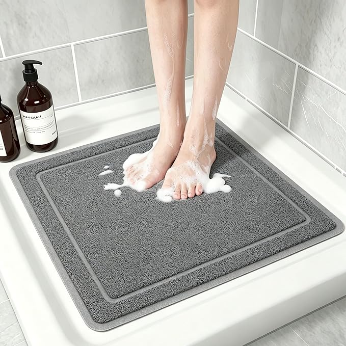 Hargiis Square Non-Slip Shower Mat, Anti Slip Bathtub Mat, Fast Drying Bathtub Mats, UpgradedFoot Scrubber Mat, Anti Slip Mat for Tub, Floor, Bathroom, Kitchen, Hotel (Grey 24"×24")