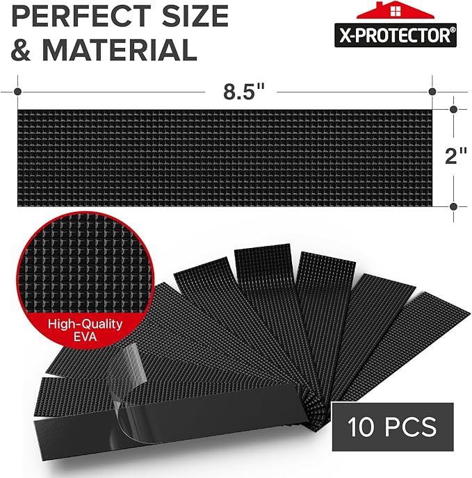 X-Protector Rubber Grip Tape Strips - 10 PCS Pack of Non-Abrasive Grip Stickers - 2"x8.5" Heavy-Duty Non Slip Adhesive Strips - Black Waterproof Rubberized Grip Tape for Handles!