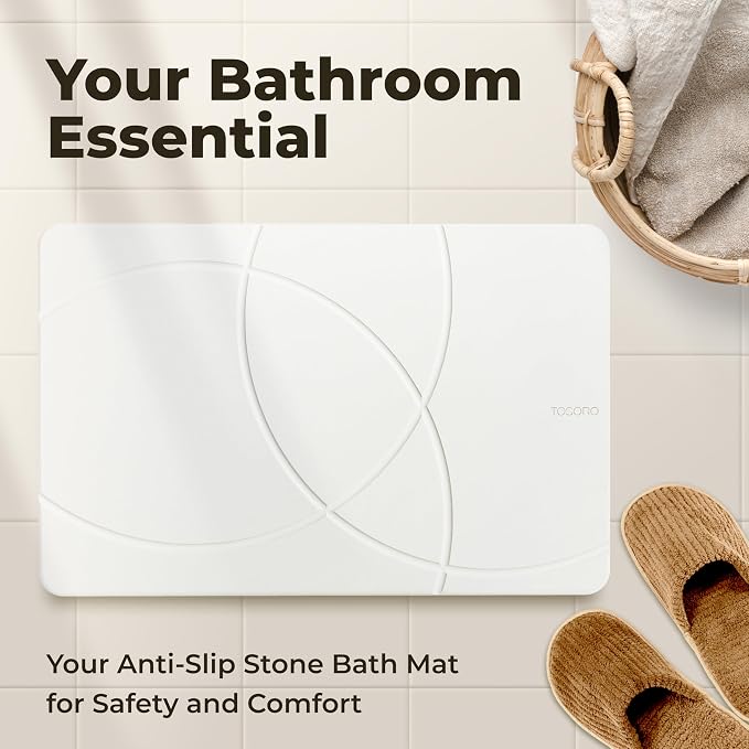 TOSORO - Stone Bath Mat Diatomaceous Earth Shower Mat Non-Slip Super Absorbent Diatomite Stone Bath Mats for Bathroom Floor Quick Drying Natural Easy to Clean (23.5 x 15) - Sandstone