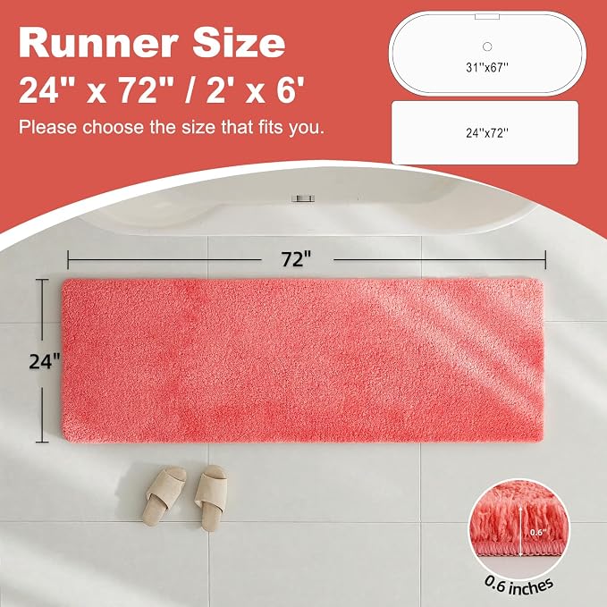 TYUU Bathroom Runner Rug, Ultra Soft Long Bath Mat Super Absorbent Quick Dry Bathroom Runner Rugs 24 x 72 Non Slip Washable, Pink 24" x 72"
