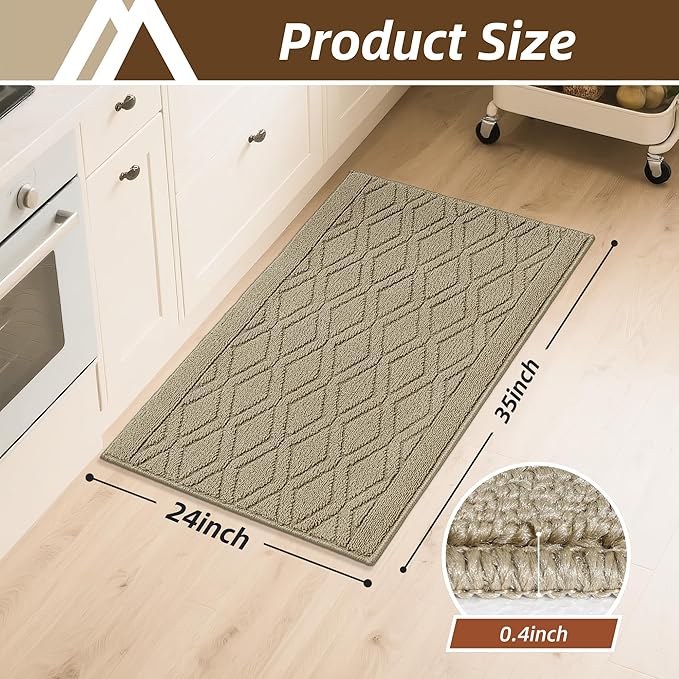 COSY HOMEER Kitchen Rugs 24"x35" Non-Slip Washable Kitchen Mats for Floor Polypropylene Absorbent Kitchen Floor Mat for Kitchen Sink Entryway,Beige