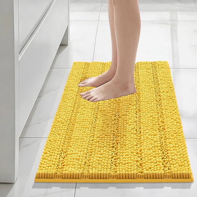 Bcoimo 30"×20" Chenille Bath Mat – Non-Slip with Backing Bath Rug Ultra-Absorbent and Machine Washable Bathroom Mat Quick-Dry Design. Ideal for Bathroom Shower and Tub Areas