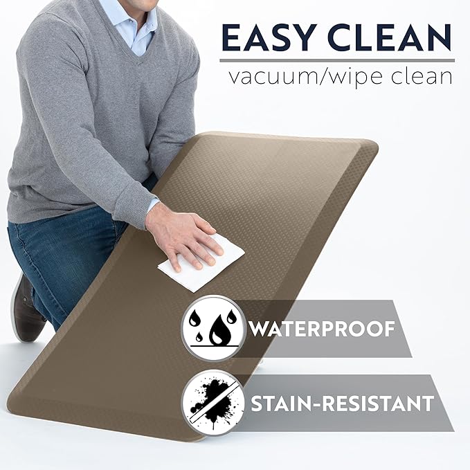 KANGAROO Anti Fatigue Mats for Kitchen Floor, 58x20, Reduce Foot, Knee, Back Pressure, 3/4 Inch Thick Cushioned Ergonomic Mat, Waterproof Comfort Rug for Under Sink, Standing Desk, Store Floors, Beige
