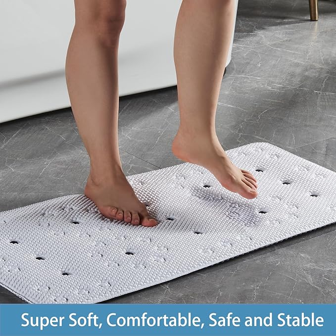 Webos Bathtub Mat Non Slip: Soft Safety Foam Bath Mat for Tub Suitable for Families Extra Large 17 X 36Inch with Drain Holes and Suction Cups Massage Tub & Shower Mat for Bathroom (White)