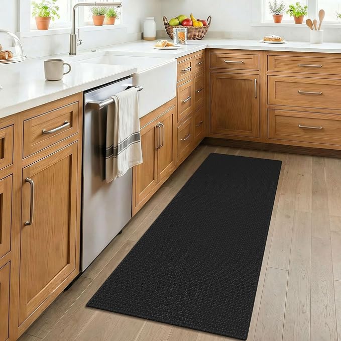 KOZYFLY Black 2x4 Entry Runner Rug, Small Washable Runners for Entryway, Non Slip Door Mat Indoor Entrance, Front Porch Carpet for Foyer, Kitchen, Bedroom, Bathroom, Black/Dark Grey