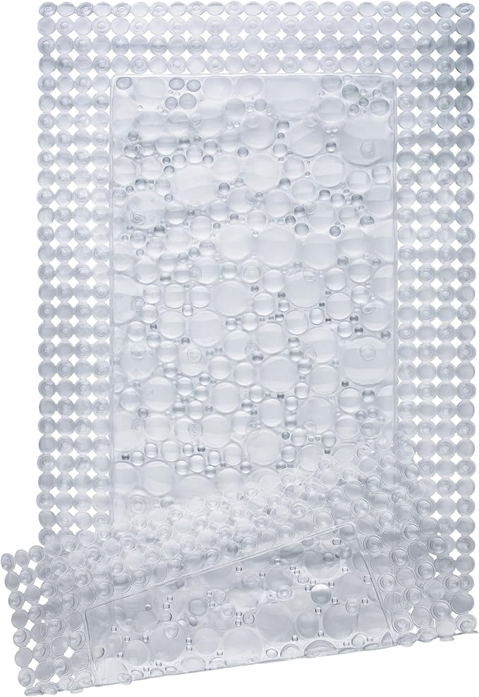 Trim to Fit Bathtub Mat Extra Long 20"x40" Non Slip with Suction Cups - Anti-Slip Shower Mat for Kids, Toddlers, and Seniors - Thick Bath Tub Mat with Multiple Drainage Holes, Clear