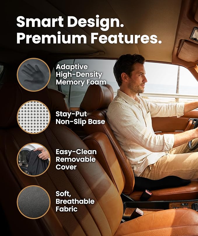 Doctor Recommended Memory Foam Seat Cushion for Office Chairs & Car - Ergonomic Office Desk Accessories - Cushions for Tailbone Pain Relief, Sciatica