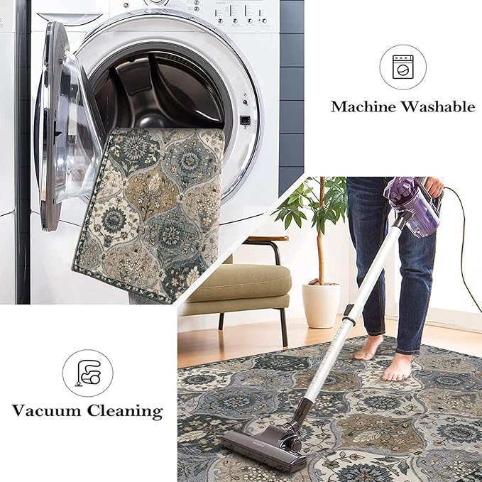 Lahome Moroccan Trellis Small Area Rug, 2x4 Rugs for Entryway Non-Slip Vintage Ultra-Thin Washable Indoor Door Mat Distressed Throw Carpet for Bathroom Kitchen Bedroom Elise, Grey