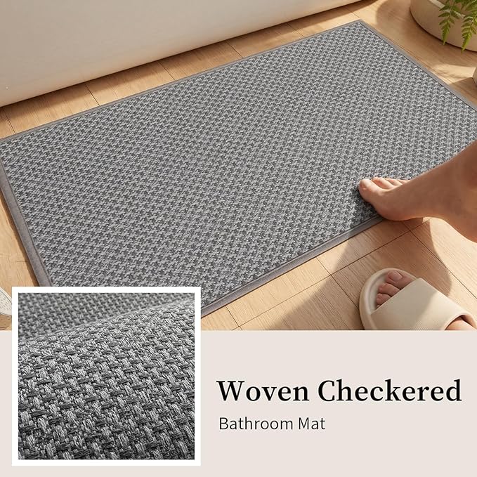 YIHOUSE Thin Bath Mat Grey Bathroom Rugs Sets 5 Pieces, Non Slip Absorbent Bath Mats Quick Dry, Woven Braided Rugs Washable, Rubber Tapetes para Baño for Bathroom Toliet,Bathtub