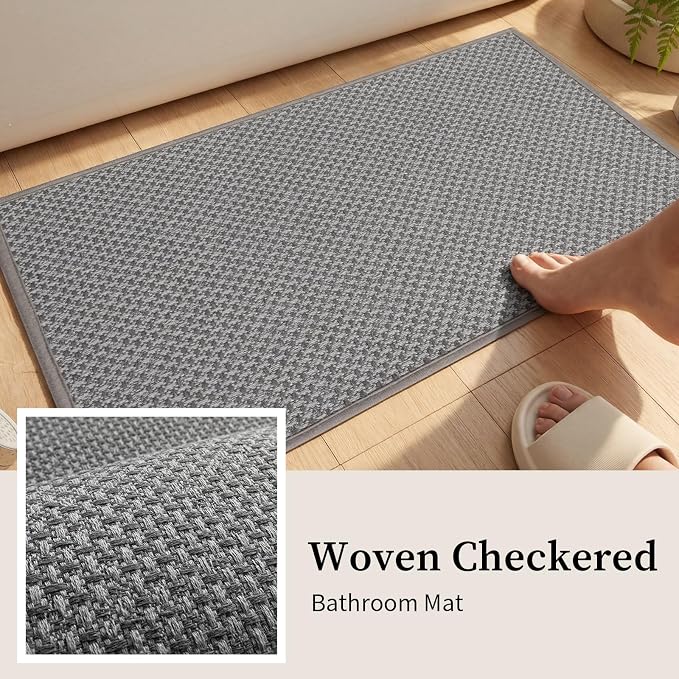 YIHOUSE Thin Bath Mat Grey Bathroom Rugs Sets 2 Pieces, Non Slip Absorbent Mats Quick Dry, Woven Rugs Washable, Tapetes para Baño for Bathroom Toliet,Bathtub(17"x24"+17"x47")