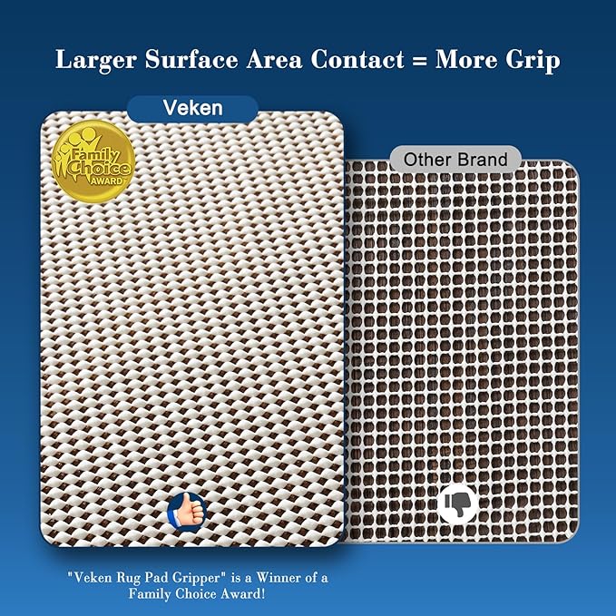 Veken 12x15 Ft Rug Pad Gripper for Hardwood Floors, Non Slip Rug Pads for Area Rugs, Thick Rug Grippers for Tile Floors, Under Carpet Anti Skid Mat, Keep Your Rugs Safe and in Place