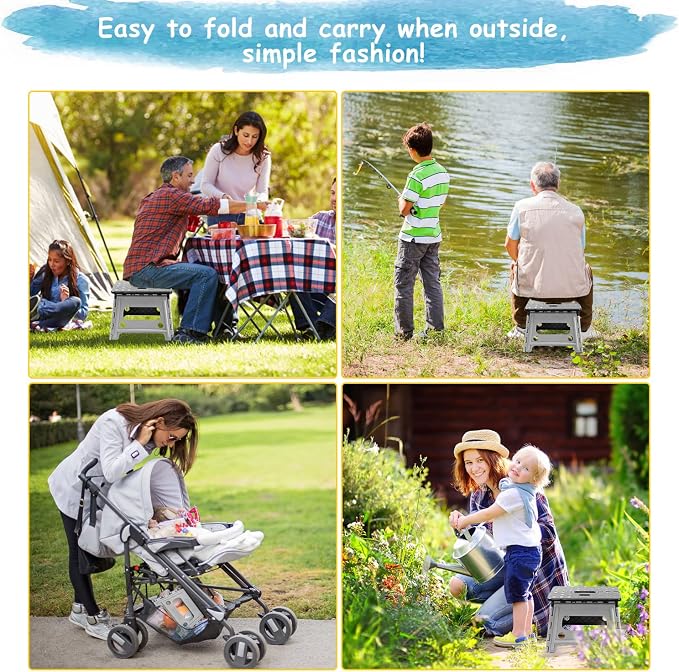 Child Step Stool for Kids and Toddlers Bathroom Sink – Foldable Safety Lock to Stable（ Grey ）