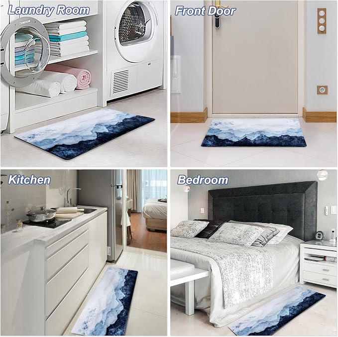 MAYHMYO Anti Fatigue Kitchen Mat - Set of 2 - Blue Mountains Design Comfort Mats - Cushioned, Non Slip Floor Mat