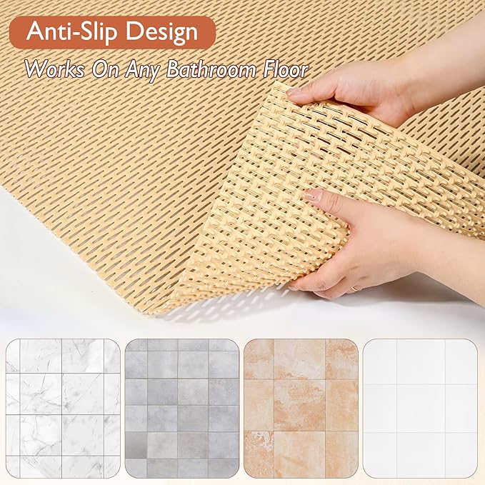 Extra Large Non-Slip Shower Mat, Fast-Dry PVC Bath Stall & Tub Mat, Drain-Hole Design,for Shower Stall Tub for Elderly/Kids，Non Slip Bathroom Safety Accessory，Beige 16"x24"