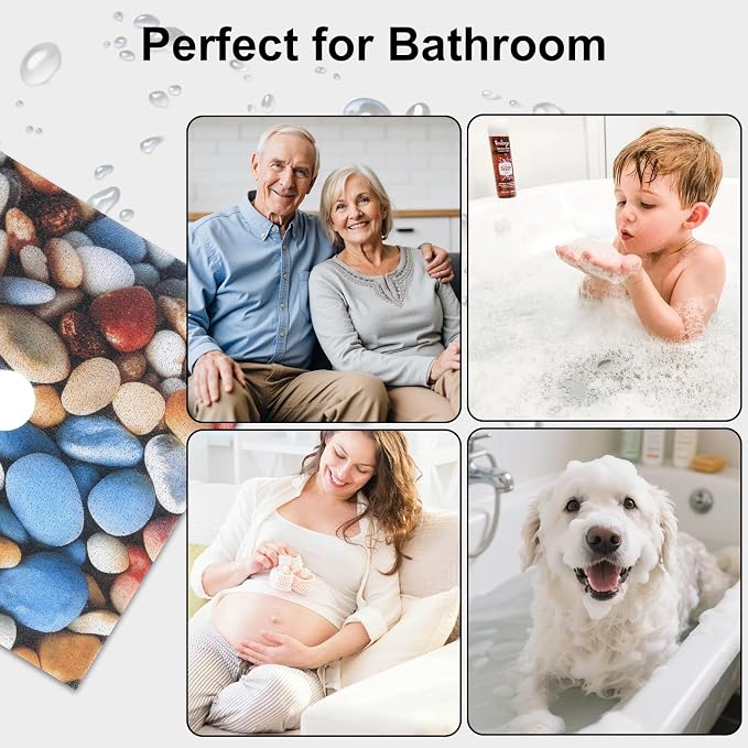 Square Shower Mat, Yonala 27 x 27 Inch Stylish Non Slip Shower Mats for Inside Shower with Central Drain Hole, Soft Trimmable PVC Loofah Anti Slip Shower Mat for Walk in Shower Stall, Quick Drying