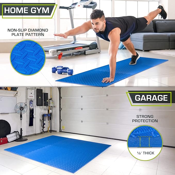 ProsourceFit Exercise Puzzle Mat ½-inch, EVA Interlocking Foam Floor Tiles for Home Gym, Workout Equipment, Kids Play Areas, Blue, 24 SQ FT - 6 Tiles
