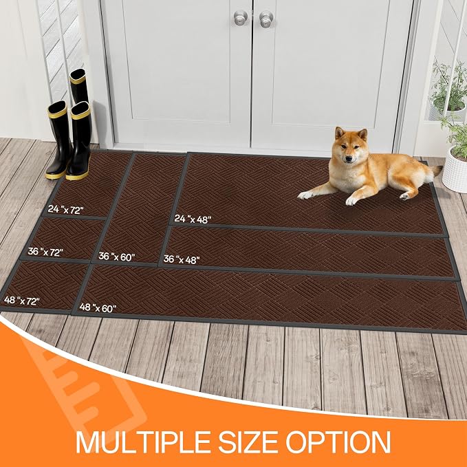 Indoor Outdoor Door Mat, 6’x 3' Doormat for Entryway, Rubber Backing Non Slip Front Door Mat Outside Entrance, Super Absorbent Commercial Floor Mat for Home Office, Brown
