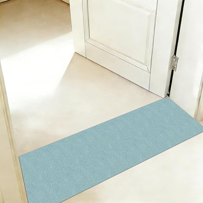 Bath Mat for Narrow Spaces, Super Absorbent Doorway Floor Mat, Non-Slip Threshold Rugs Fit for Under Door, Cuttable Ultra Thin Bath Mat for Bathroom, Kitchen and Entryway (Blue, 31''x12'')