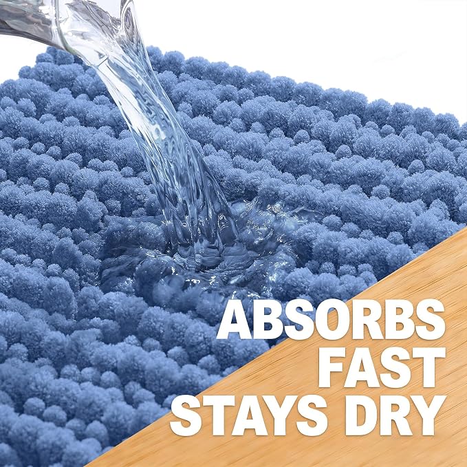 OLANLY Long Bathroom Rugs Runner 70x24, Thick Soft and Absorbent Chenille Bath Mat, Non-Slip, Machine Washable Quick Dry Bath Rugs for Tub Shower Floor, Home Decor Accessories, Cornflower Blue