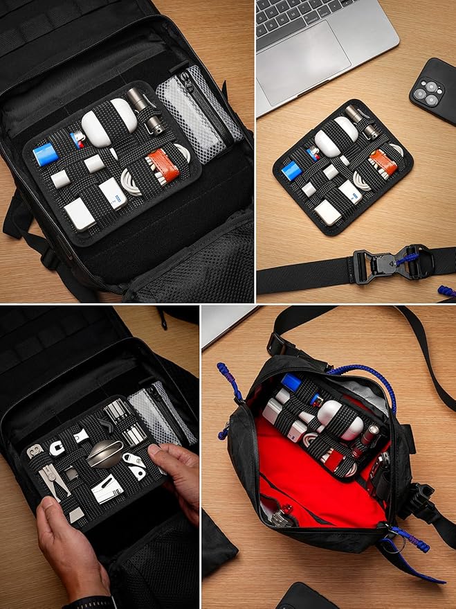 TACTICAL_GEEK EDC Organizer Board, Anti-Slip Elastic Woven Board, Utility Bag Insert Panel for Small Gear, Backpack Accessories (TCM11-M-Black)
