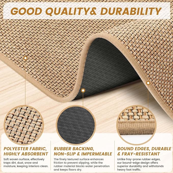SMILOOL Front Door Mat Indoor Entrance, 24" x 36" Non-Slip Inside Door Mats for Entryway, Dirt Resistant and Absorbent Washable Doormat, Low Profile Entry Way Doormats, Floor Mats for House, Beige