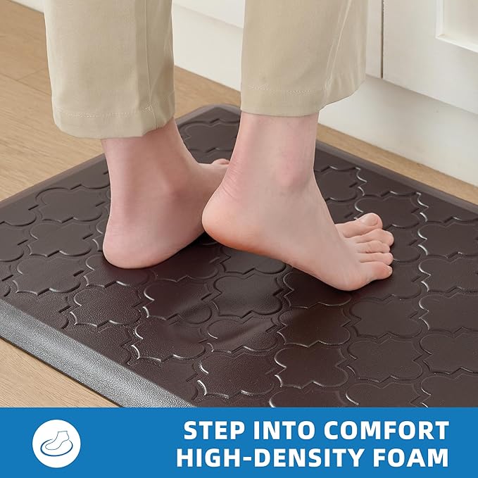 Kitchen Mats for Floor 2 Piece - Anti Fatigue Mats for Kitchen Floor - Non Slip Cushioned Rugs for Standing, Office, Sink, Laundry, Chocolate