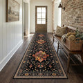 RELEANY Area Rugs Runner 3'x10' Washable Non-Slip, Floral Vintage Distress Medallion Carpet for Kitchen Hallway Bedroom Beside Laundry Room Bathroom, Black Colorful Floral Dark Tan