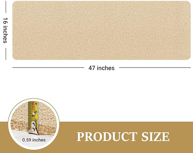 LuxStep Shower Mat Bathtub Mat,47x16 inch, Non-Slip Bath Mat with Drain, Quick Drying PVC Loofah Bathmat for Tub,Shower,Bathroom (Phthalate Free,Khaki)
