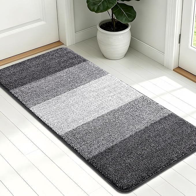Kitinjoy Indoor Outdoor Door Mat, 54x24 Non-Slip Absorbent Dirt Trapper, Low-Profile Washable Inside Entrance Front Floor Mat, Sturdy Soft Entry Doormats for Entryway, Grey