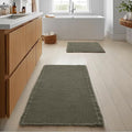 JIUZHEN Set of 2 Waffle Bath Mats Non Slip Waffle Bathroom Runner Rug Washable Boho Runner Bath Rugs Super Absorbent Shower Mat for Bathroom Kitchen Hallway Laundry, 16" x 24" +24" x 48", Olive Green