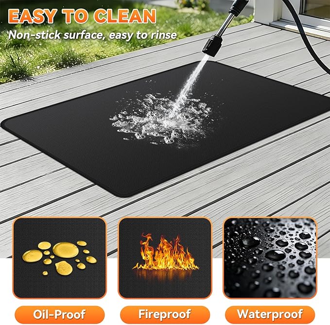 Under Grill Mats for Outdoor Grill - 48 x 30 Inch BBQ Mats for Outdoor Grill Deck Protector, Double-Sided Fireproof Oil-Proof Waterproof, Easy to Clean, Perfect for Outdoor Grilling