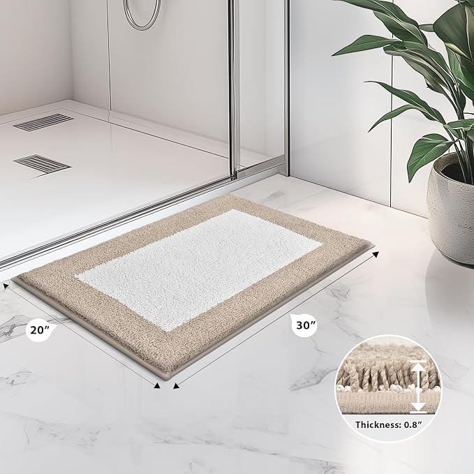 anllugs Bathroom Rugs 20" x 30", Non-Slip Extra Soft Absorbent Bath Rugs, Machine Washable Quick Dry Bath Mats for Bathroom Floor, Shower, Bathtub and Sink, Beige & White