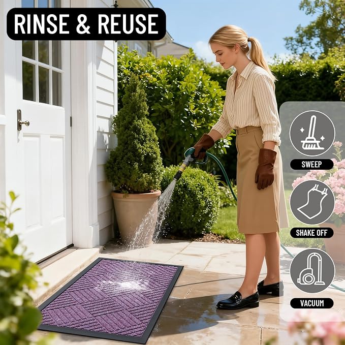 OLANLY Front Door Mat Outside Entrance 35x23, Absorbent, Heavy Duty Sturdy Natural Rubber Doormat Indoor Outdoor, Stain and Fade Resistant, Non-Slip Low Profile Floor Mat for Entryway, Violet Diamond