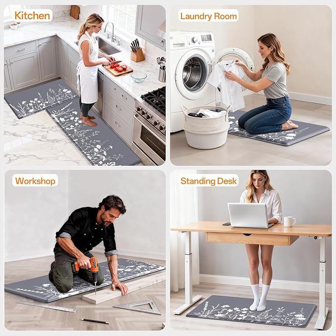 Kitchen Mats for Floor, Kitchen Rugs Sets of 2, Cushioned Anti Fatigue Mats for Kitchen Floor, Non-Slip Kitchen Decor, Water Resistant Kitchen Rug for Home, Kitchen, 17.3"x30"+17.3"x47"
