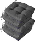 IASEAHK Chair Cushions for Dining Chairs, Seat Cushions for Kitchen Chairs, Indoor Seat Cushions with Ties, Tufted Foam Chair Pads, Non Slip Chair Cushions Set of 4, 15.5" x 15.5" x 4", Dark Grey