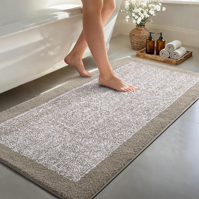 60x24 Long Bathroom Rugs Washable Non Slip, Bath Mat for Bathroom Floor Tub, Soft Absorbent Quick Dry Mats for Shower,Bathtub,Home Decor（Greige）