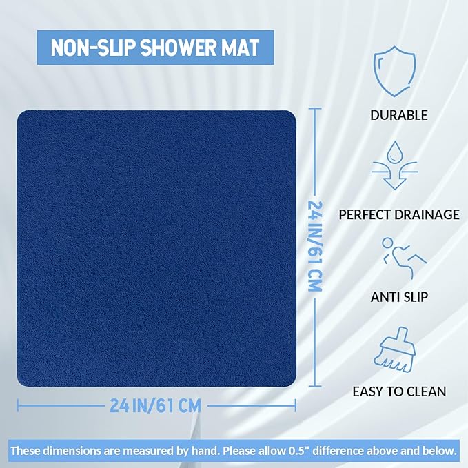 Hargiis Non-Slip Bathtub Mat, Anti Slip Shower Mat, Fast Drying Bathtub Mats, Foot Scrubber Mat, Anti Slip Mat for Tub, Floor, Bathroom, Kitchen, Home, Hotel (Navy Blue 24"×24")
