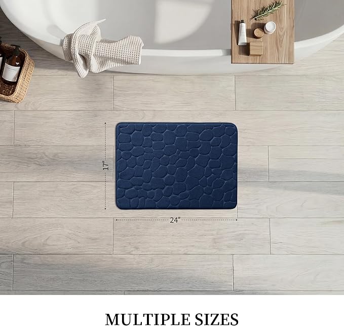 YIHOUSE Memory Foam Bath Mat Cobblestone Bathroom Rugs Super Water Absorbent Bath Mats for Bathroom Machine Washable Bath Rugs(17x24,Dark Blue)