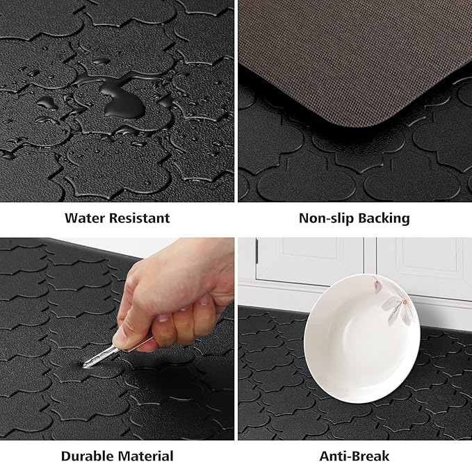 WISELIFE Kitchen Mat Cushioned Anti Fatigue Floor Mat,17.3"x60", Thick Non Slip Water Resistant Kitchen Rugs and Mats,Heavy Duty Foam Standing Mat for Kitchen,Floor,Home,Desk,Sink,Laundry, Black