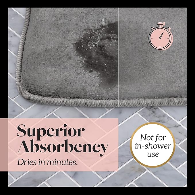 Memory Foam Bath Mat Non Slip Absorbent Super Cozy Velvet Bathroom Rug Carpet (72 inches X 24 inches, Grey)