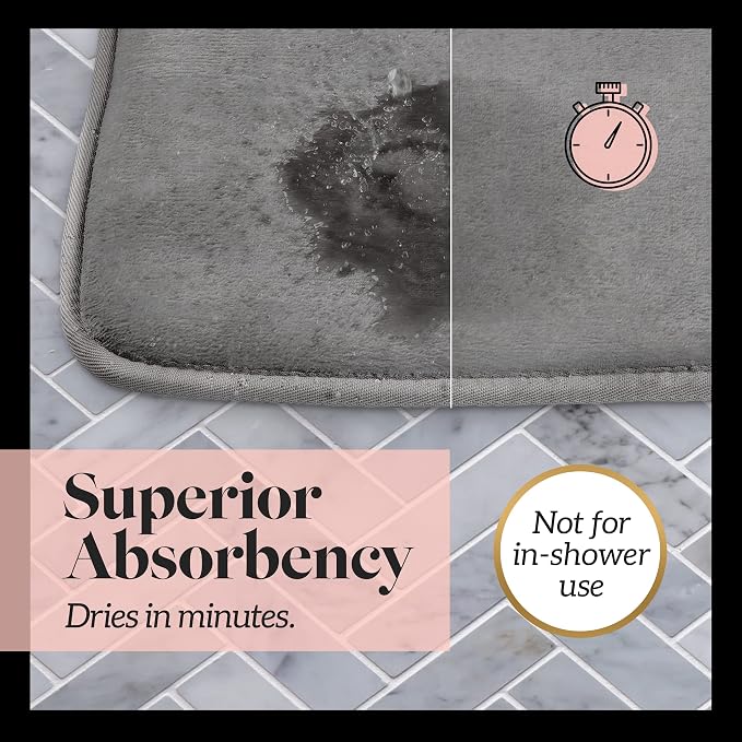 Memory Foam Bath Mat Non Slip Absorbent Super Cozy Velvet Bathroom Rug Carpet (24 inches X 48 inches, Grey)