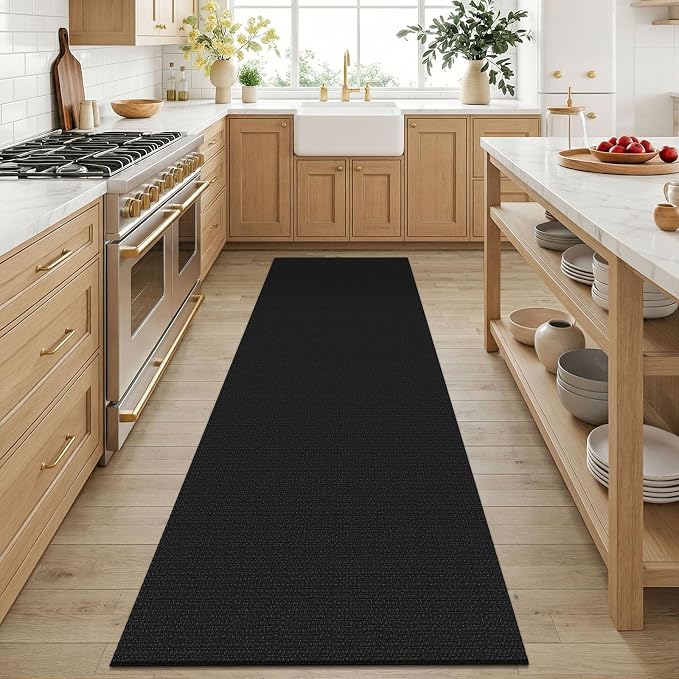 KOZYFLY Black 3x6 Washable Runner Rug, Non Slip Wide Runners for Hallway, Woven Large Entryway Runners, Braided Floor Carpet Runner for Entry, Kitchen, Bedside, Hall, Black/Dark Grey