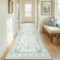 RELEANY Area Rugs Runner 2'6"x8' Washable Non-Slip, Floral Vintage Distress Medallion Carpet for Kitchen Hallway Bedroom Beside Laundry Room Bathroom, Green White Blue
