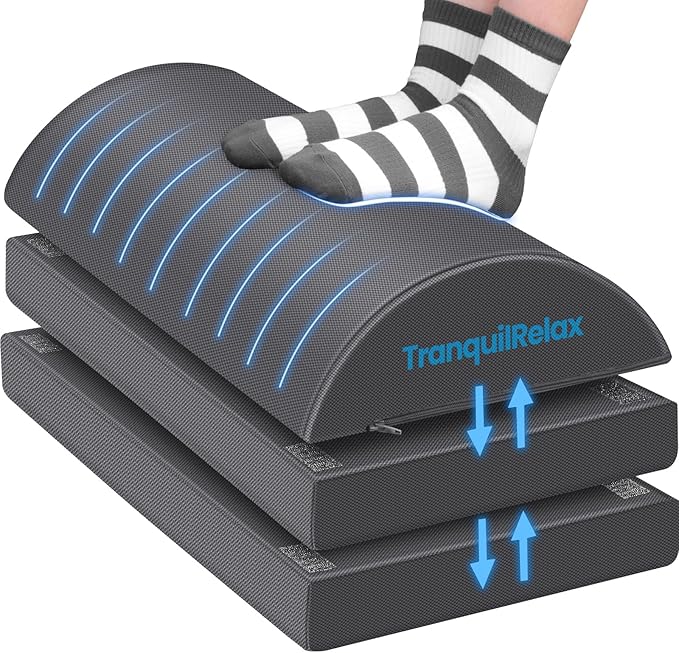TranquilRelax Foot Rest for Under Desk at Work, Gaming Accessories Foot Stool with 3 Adjustable Heights & Washable Cover, Comfortable Office Desk Accessories, Footrest for Office, Home and Car (Gray)