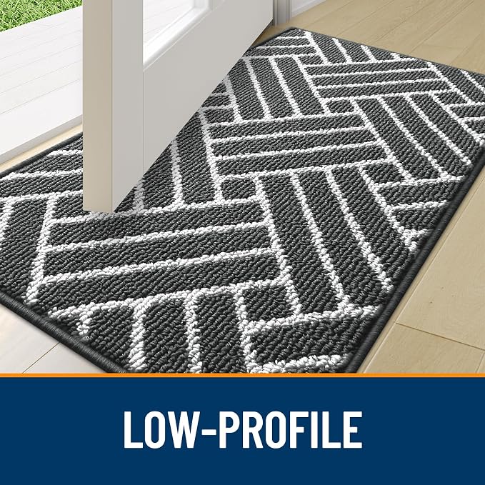 OLANLY Indoor Door Mat, 32x20 Inch, Dirt Resistant and Absorbent, Non-Slip Rubber Backing Floor Mats, Easy Clean Low-Profile Doormat for Entryway, Front Door, and Inside Entrance, Charcoal