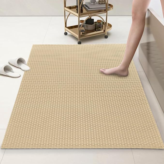 HOMBYS 47 x 32 Extra Large Shower Mat for Shower Stall Tub, Non Slip Bath Mat Bathroom Accessories, PVC Mats for Shower and Bathroom, Quick Drying, (Khaki, 47"x32")