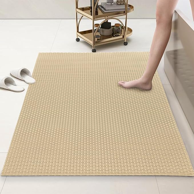 HOMBYS 58 x 32 Extra Large Shower Mat for Shower Stall Tub, Non Slip Bath Mat Bathroom Accessories, PVC Mats for Shower and Bathroom, Quick Drying, (Khaki, 58"x32")