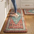 Collive Boho Kitchen Mats for Floor, Kitchen Mats Cushioned Anti Fatigue Waterproof Kitchen Rugs Sets of 2 Non-Skid Comfort Standing Mat for Kitchen, Office, Sink, Laundry, 20"x32"+20"x48"(Red)