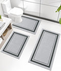 chakme 3 Piece Bathroom Rug Set, Ultra Thin Bath Mat, Absorbent, Non Slip, Machine Washable, Light Grey, 17" x 24" / 17" x 32" / 17.5" x 24" Geometric Design