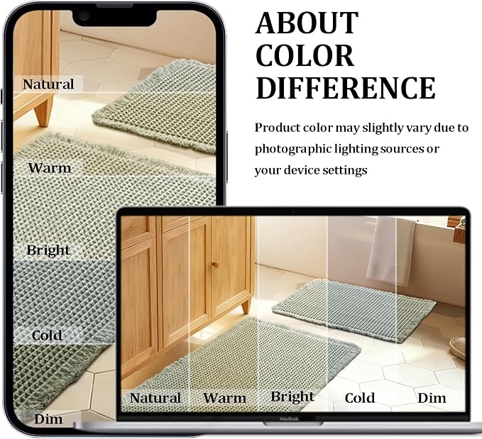 JIUZHEN Set of 2 Waffle Bath Mats Super Absorbent Boho Bath Rugs Non Slip Washable Bathroom Rugs Ultra Soft Machine Washable Shower Mats for Bathroom Floor, Tub, 16" x 24" +24" x 36", Sage Green